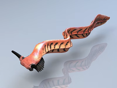 Orange And Black Striped Horned Reptile Model With Finned Structure Curved Posture On Gray Background 3d model