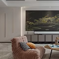 Elegant Modern Living Room Interior With Beige Curved Sofa Marble Coffee Table And Decorative Vases