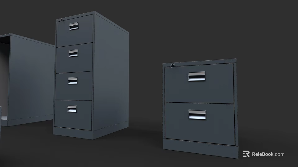 Gray Metal File Cabinets With Multiple Drawers For Office Storage Solutions 3d model 