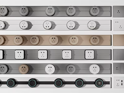 Multiple Colored Switch Panels With Diverse Socket And Button Designs For Home Interior 3d model
