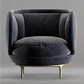 Comfortable Navy Blue Velvet Accent Chair Rounded Back Armrests Gold Metal Legs Modern Design