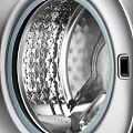 Modern Silver Front Loading Washing Machine With Transparent Door And Interior Drum Details 3d model