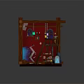 Cartoon Style Magical Room Scene With Wooden Frame Red Walls Magic Globe And Hanging Lanterns