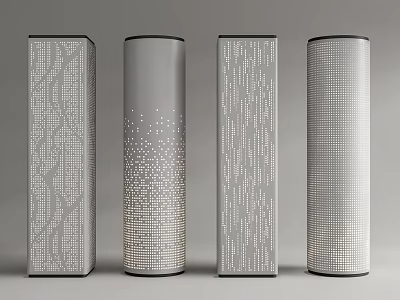 Modern Decorative Columns With Various Detailed Perforated Patterns And Textured Designs 3d model
