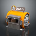Orange Cylindrical Modern Cafe Kiosk With Clock Signboard And Counter Windows 3d model