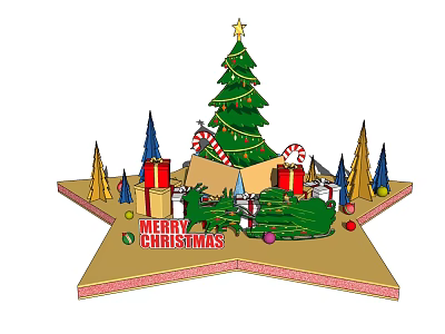 Christmas Themed Photo Spot With Decorated Tree Gifts Candy Canes And Merry Christmas Sign 3d model