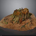 Tree Stump Scene With Exposed Roots Green Moss And Brown Soil Surface 3d model
