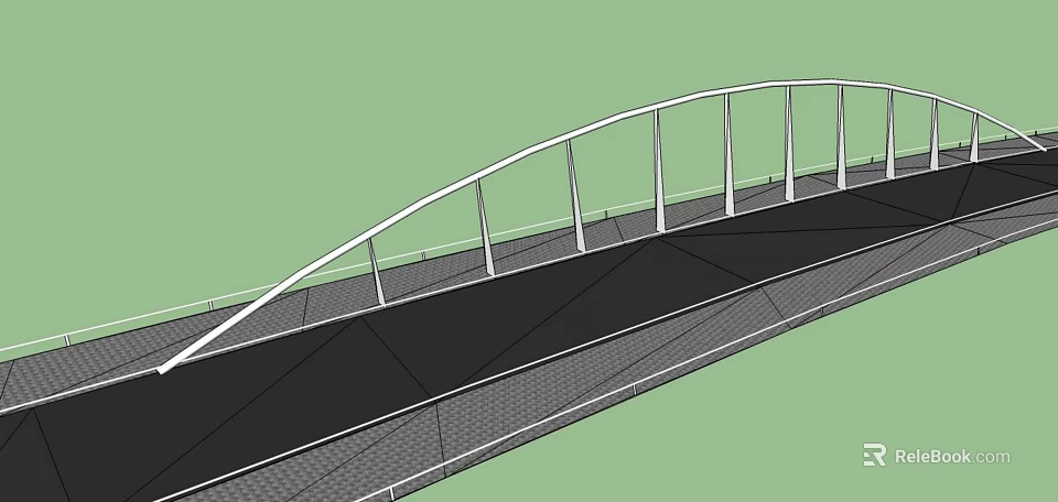 Modern Landscape Bridge Design with Curved Arch Structure Metal Frame and Black Deck 3d model 