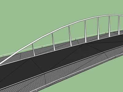 Modern Landscape Bridge Design with Curved Arch Structure Metal Frame and Black Deck 3d model