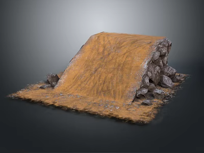 Natural Earth Slope Structure Supported By Rocks With Scattered Stones And Sand Base 3d model