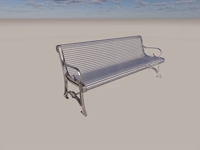 Stainless Steel Public Bench With Armrests And Slatted Design For Outdoor Use 3d model