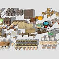 Creative Wooden Ornament Decoration Set With Various Sculptures And Display Stands