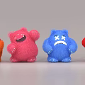 Cute Cartoon Monsters Scene with Colorful Furry Characters and Different Expressions