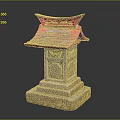 Traditional Japanese Stone Lantern With Red Roof And Carved Base Design