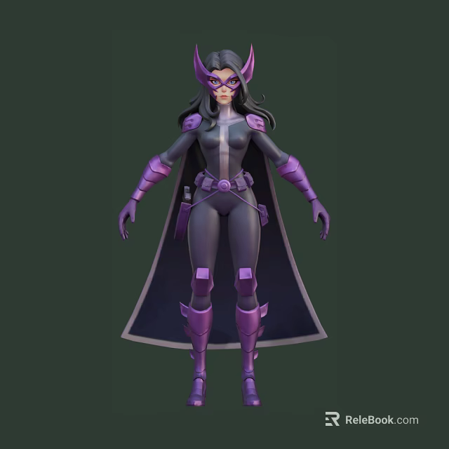 Purple And Black Superhero Character With Cape And Armor For Game Movie 3d model 