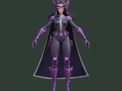 Purple And Black Superhero Character With Cape And Armor For Game Movie 3d model