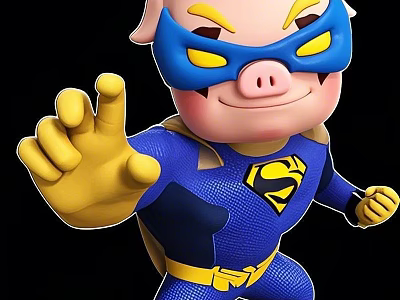 Man Wearing Blue Superhero Suit With Yellow Mask And Chest Logo Reaching Out Hand 3d model