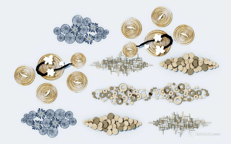 Stylish Decorative Wall Decor With Geometric Circular Elements And Wooden Metal Accents 3d model 