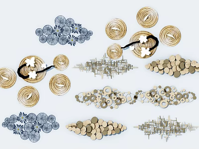 Stylish Decorative Wall Decor With Geometric Circular Elements And Wooden Metal Accents 3d model
