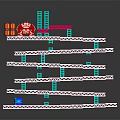 Game Character On Pink Platform Level With Blue Ladders Boxes And Barrels