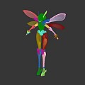 Yellow Humanoid Insect Like Creature With Blue Wings And Mechanical Body Structure
