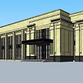 Classical Building Exterior Design With Yellow Facade Black Windows And Decorative Columns 3d model