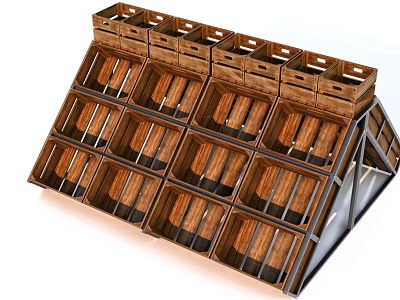 Practical Multilayer Wooden Display Shelving Featuring Metal Frame And Tiered Storage Compartments 3d model