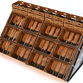 Practical Multilayer Wooden Display Shelving Featuring Metal Frame And Tiered Storage Compartments