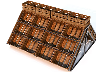 Practical Multilayer Wooden Display Shelving Featuring Metal Frame And Tiered Storage Compartments 3d model