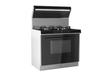 Modern Gas Cooker With Oven And Range Hood Stainless Steel Design 3d model