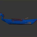Traditional Blue Dragon Boat With Dragon Head Decoration Red Seats And Paddles