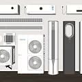 Various Air Conditioners and Fans Featuring Wall Mounted Floor Standing and Outdoor Units