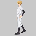 Blonde Man in White Baseball Uniform with Black Long Sleeves Standing Against Gray Background