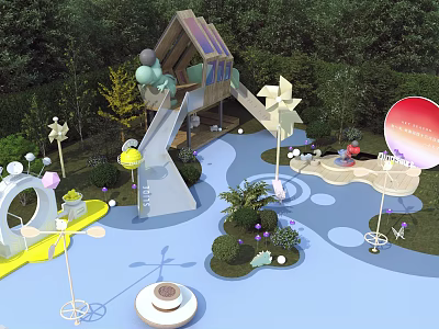 Modern children's play area children's amusement park dinosaur tree house 3d model