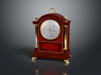 Antique Dark Red Wooden Mantel Clock With Gold Accents And Roman Numeral Dial 3d model