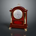 Antique Dark Red Wooden Mantel Clock With Gold Accents And Roman Numeral Dial