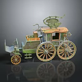 Vintage Wooden Horse Drawn Carriage With Large Wheels And Decorative Structure
