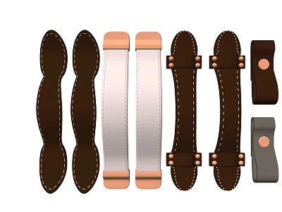 Various Styles of Leather and Metal Cabinet Handles with Brown Silver and Gray Finishes 3d model