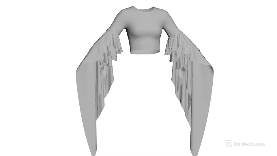 Modern Stylish Cropped Clothing With Flared Fringed Sleeves And Minimalist Design 3d model 