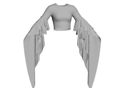Modern Stylish Cropped Clothing With Flared Fringed Sleeves And Minimalist Design 3d model