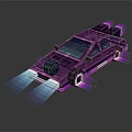 Purple Futuristic Pixel Style Car With Glowing Blue Headlights And Purple Taillights