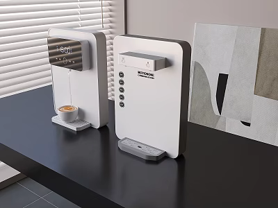 Two Modern White Kitchen Appliances With Coffee Cup On Countertop 3d model