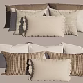Assorted Decorative Pillows in Neutral Tones with Textured Fabrics and Striped Patterns 3d model