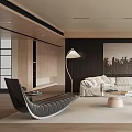 Modern Luxury Living Room Interior With White Sofa Large Wall Art And Floor Lamp