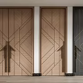 Elegant Double Doors With Geometric Patterns Wooden Black And Metal Accents