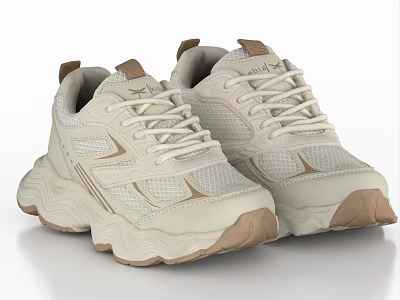 Off White Mesh Sneakers Featuring White Laces Chunky Sole And Brown Accents 3d model