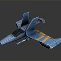 Sci Fi Aircraft Model With Blue And Yellow Streamlined Wings And Futuristic Design