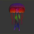Shiny Vibrant Jellyfish With Colorful Iridescent Bell And Long Multi Colored Tentacles