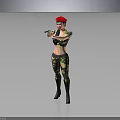 Female Character In Camouflage Uniform With Red Beret Holding Gun Against Gray Background