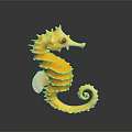 Yellow Seahorse Aquatic Animal with Spiral Tail and Textured Body on Dark Background